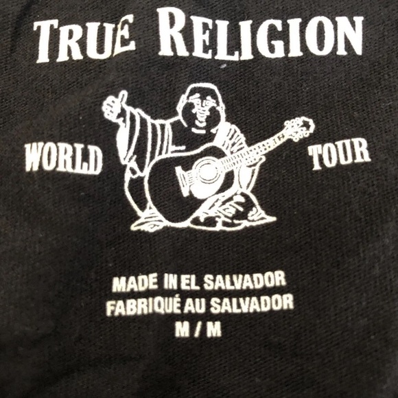 New Authentic TRUE RELIGION Mens Black Horseshoe Logo V Neck Medium T-Shirt - Picture 2 of 5